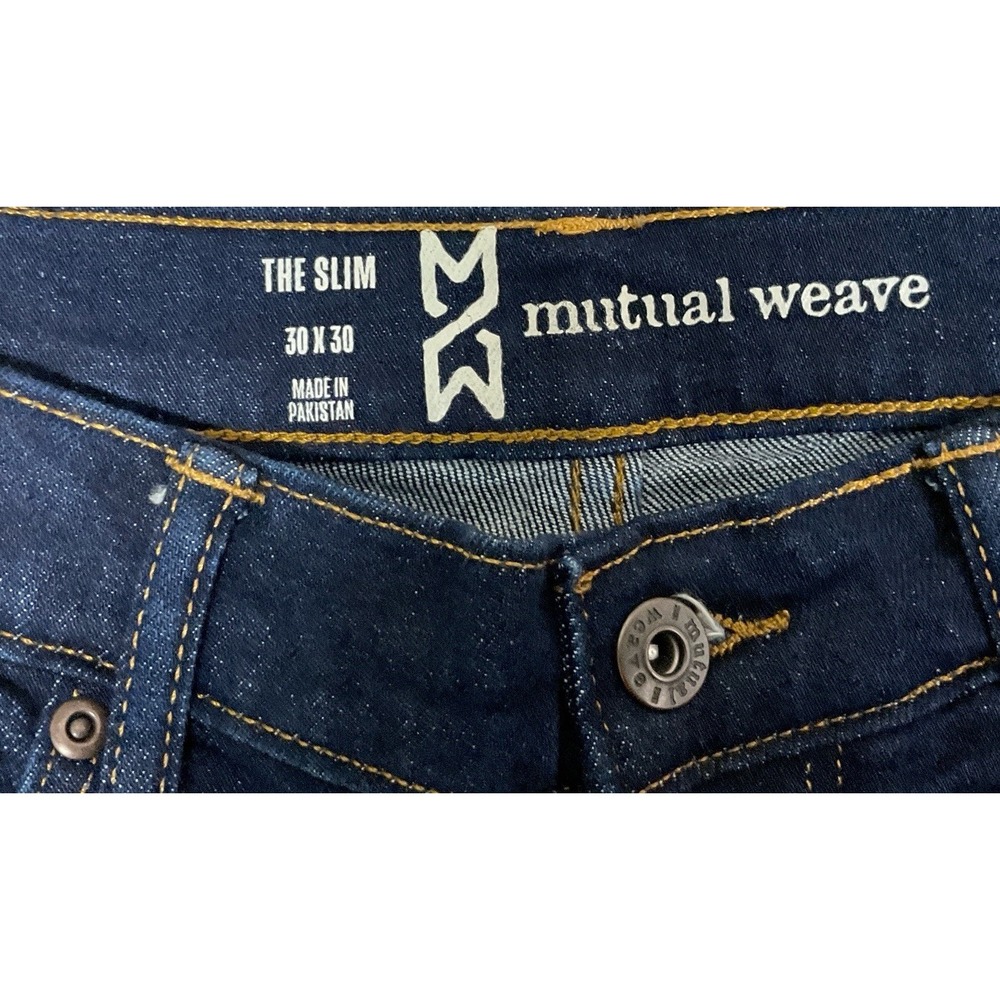 Mutual Weave The Slim Straight Mens Dark Wash Denim Blue Jeans Size 30 X 30 - Picture 5 of 9